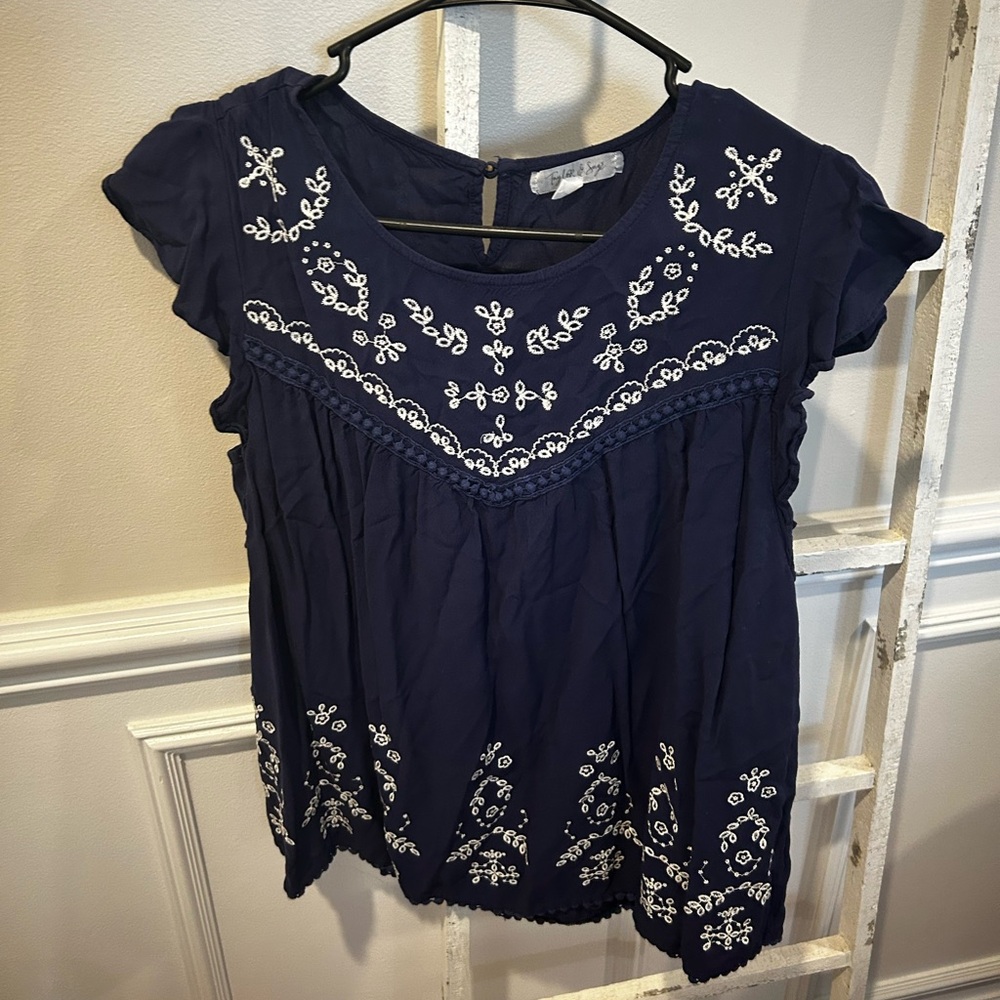 Navy Blue Embroidered Women's Top